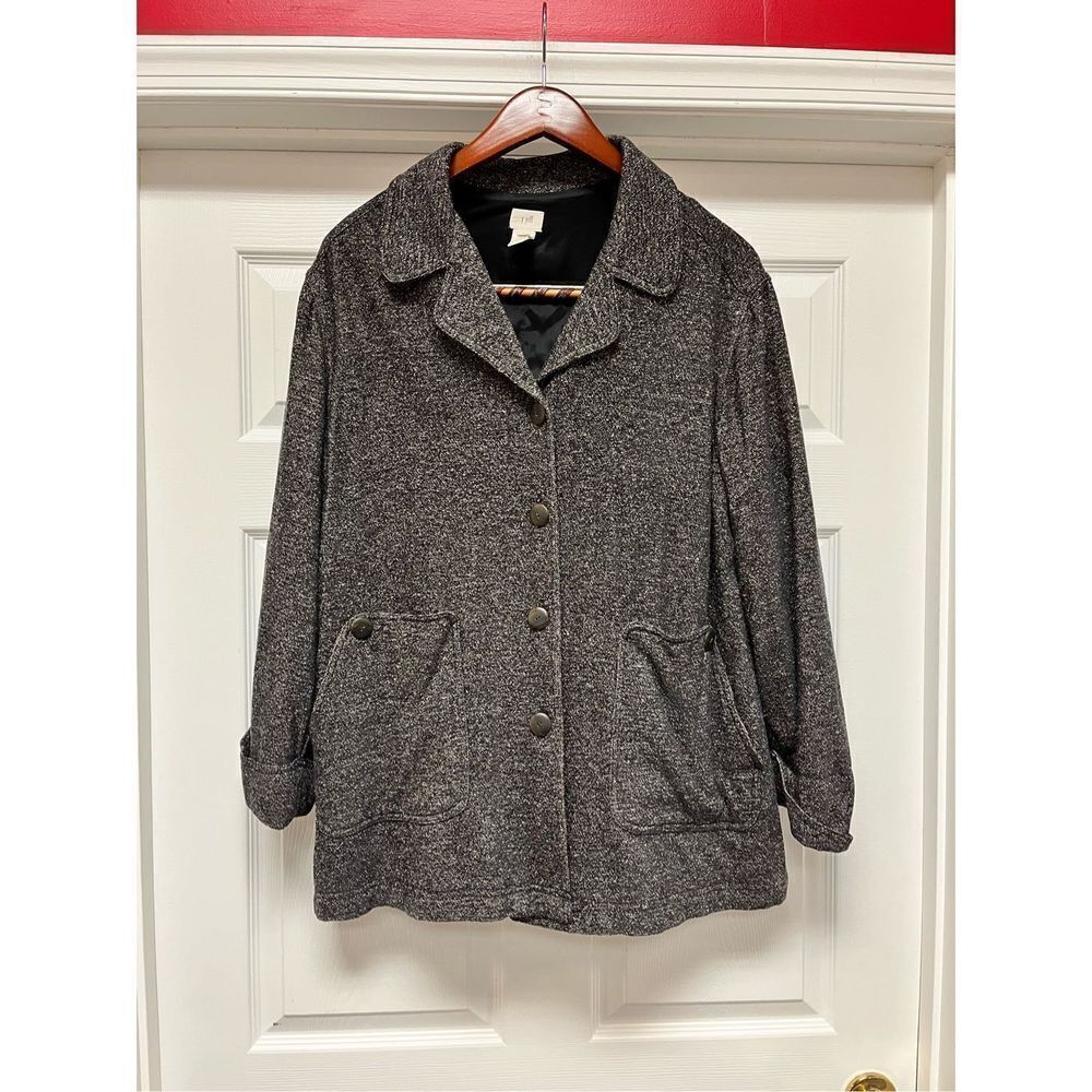 J. Jill Brown Marled Knit Boxy Cut Button Pocket Jacket sz L EUC